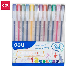 картинка Set pixuri cu gel DELI Delight, 0.5mm 12 culori magazinul BookStore in Chisinau, Moldova